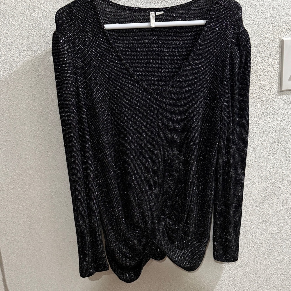 Cato Black Sparkle V-Neck Long Sleeve Twist Front Top